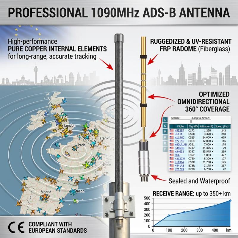 ADS-B 1090 MHz Outdoor Antenna (9 dBi, SMA/N)
